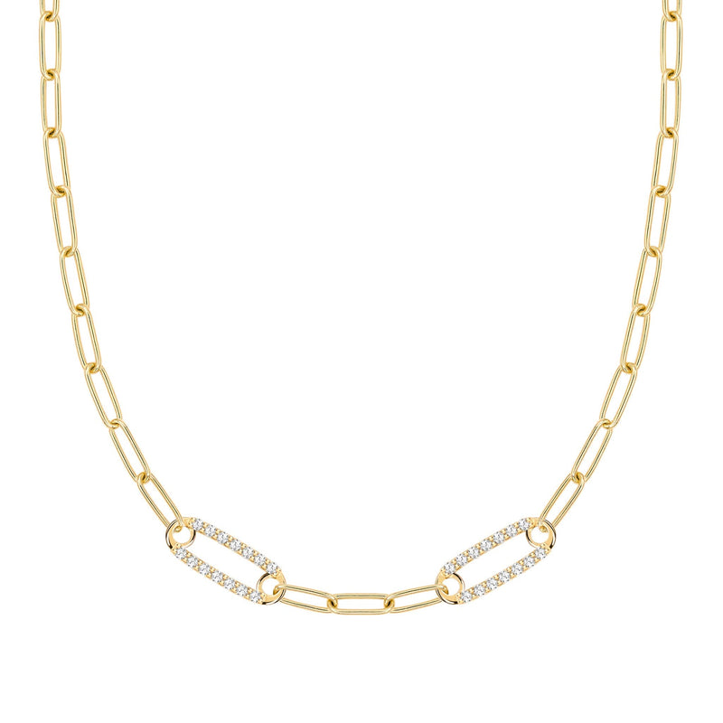 Adelaide 2 Pavé Birthstone Link Necklace in 14k Gold