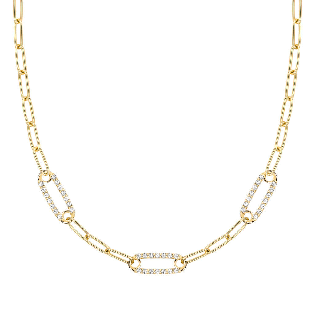 Adelaide 3 Pavé Birthstone Link Necklace in 14k Gold