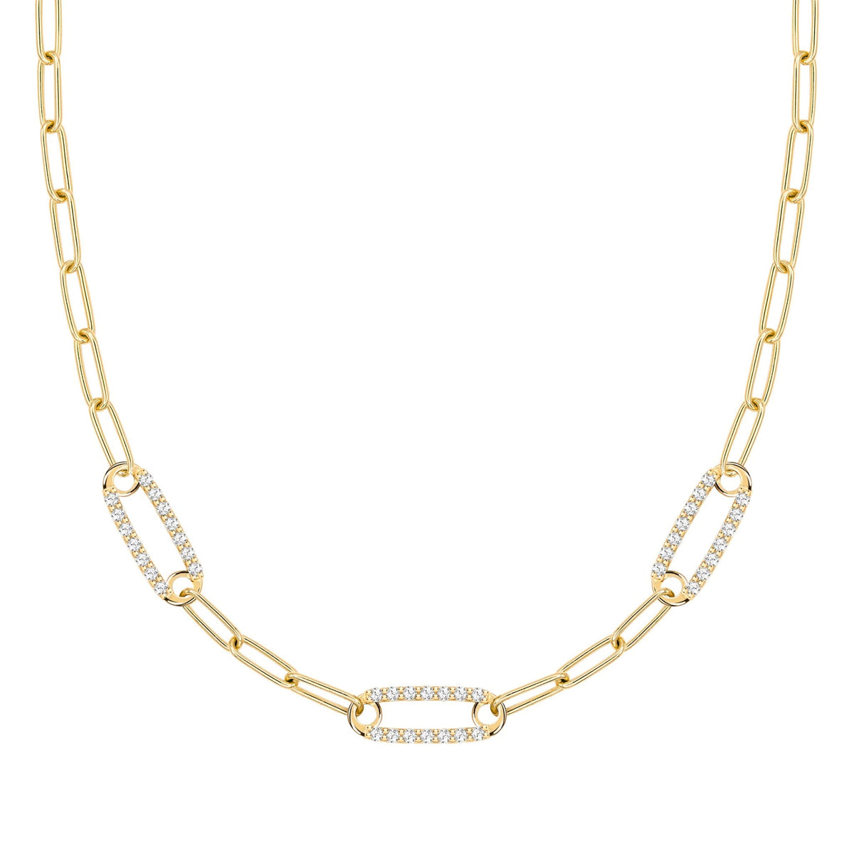 Adelaide 3 Pavé Birthstone Link Necklace in 14k Gold
