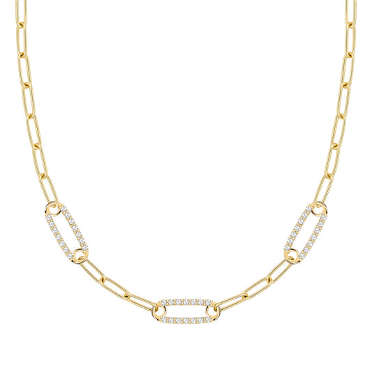Adelaide 3 Pavé Birthstone Link Necklace in 14k Gold