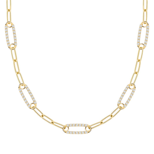 Adelaide 5 Pavé Birthstone Link Necklace in 14k Gold
