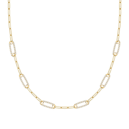 Adelaide 6 Pavé Birthstone Link Necklace in 14k Gold