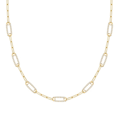 Adelaide 7 Pavé Birthstone Link Necklace in 14k Gold