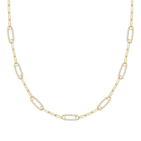 Adelaide 7 Pavé Birthstone Link Necklace in 14k Gold