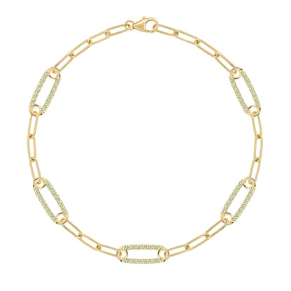 Adelaide 5 Pavé Peridot Link Bracelet in 14k Gold (August)