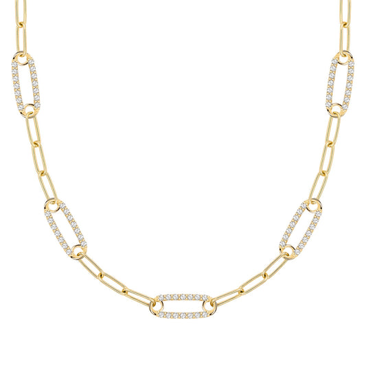 Adelaide 5 Pavé White Topaz Link Necklace in 14k Gold (April)
