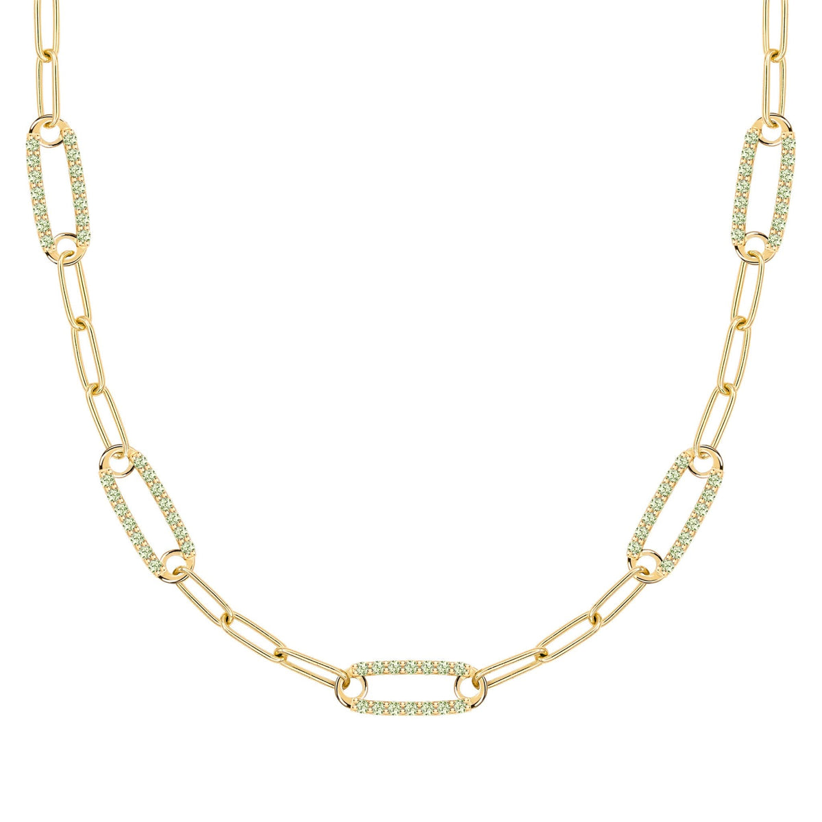 Adelaide 5 Pavé Peridot Link Necklace in 14k Gold (August)