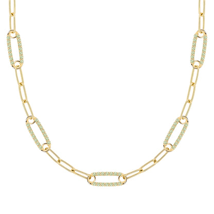 Adelaide 5 Pavé Peridot Link Necklace in 14k Gold (August)