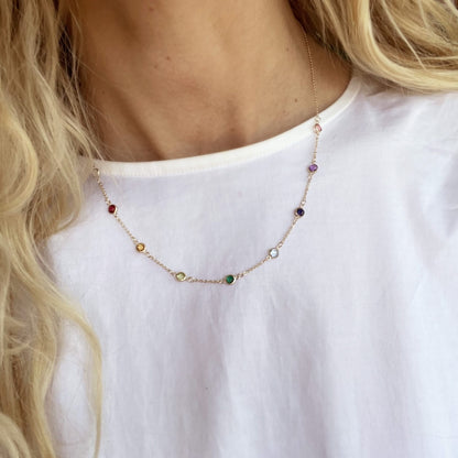 Rainbow 9 Stone Necklace in 14k Gold