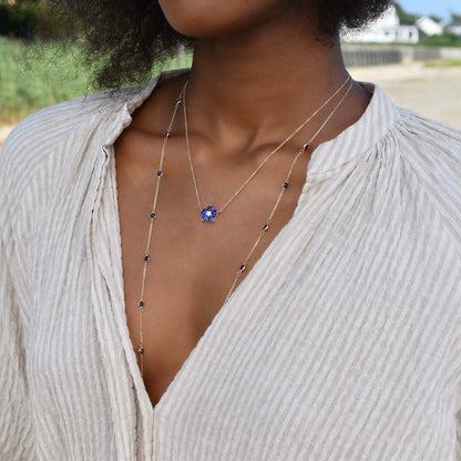 Greenwich Flower Sapphire & Diamond Necklace in 14k Gold (September)