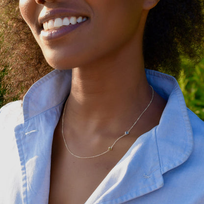 Petite 2 Birthstone Necklace in 14k Gold