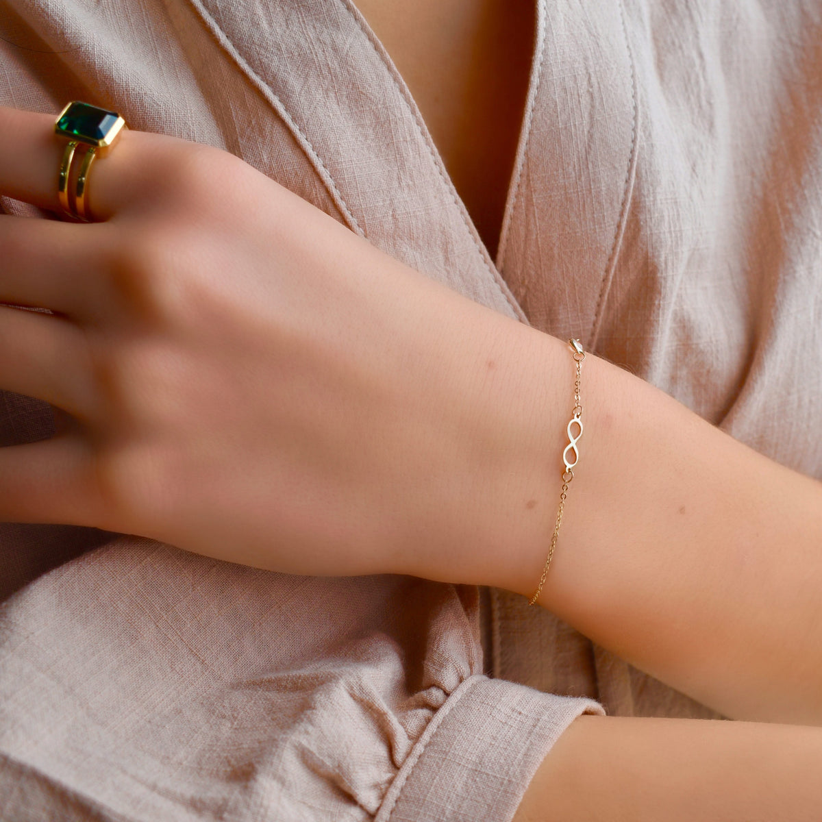 Infinity & Petite 1 Birthstone Bracelet in 14k Gold