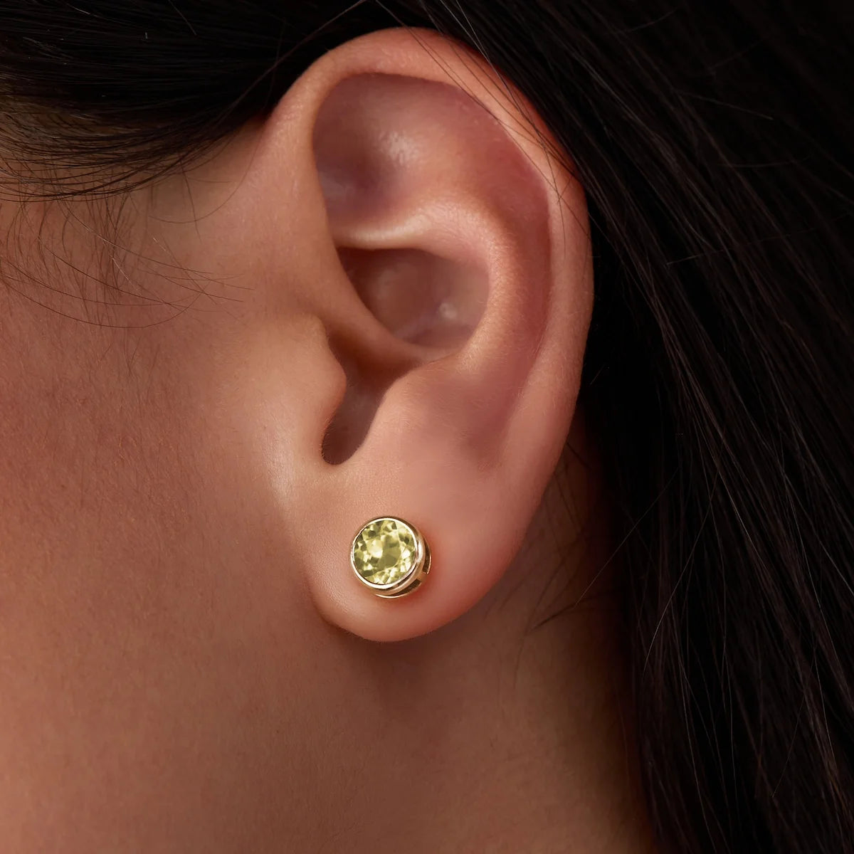 Jamestown Lemon Verbena Quartz Stud Earrings in 14k Gold (August)