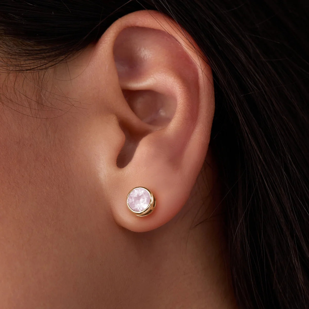 Jamestown Rose Quartz Stud Earrings in 14k Gold (October)
