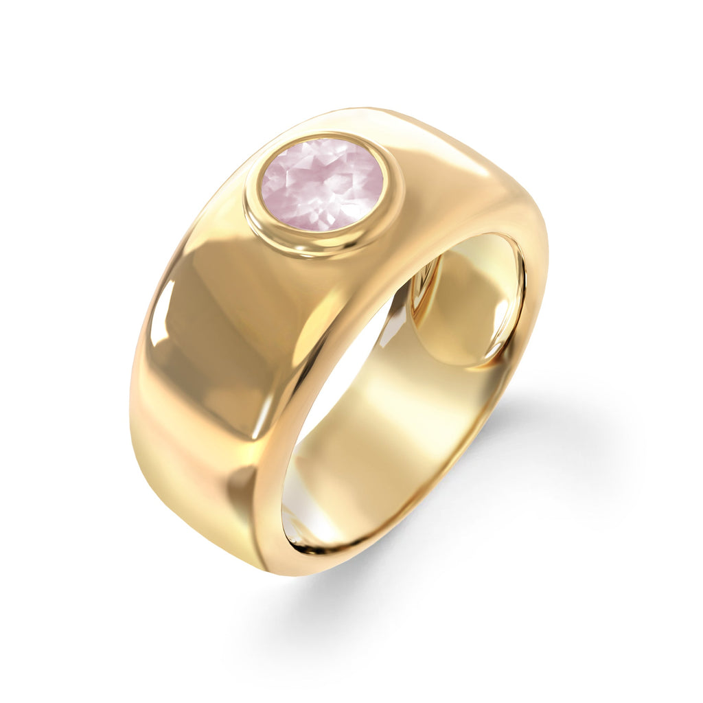 Jamestown Rose Quartz Band Ring in 14k Gold (October)
