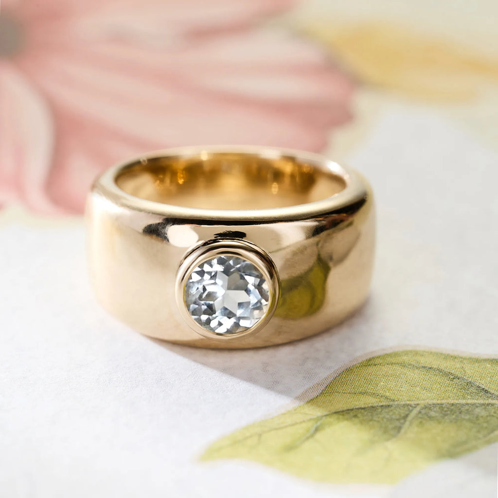 Jamestown White Topaz Band Ring in 14k Gold (April)