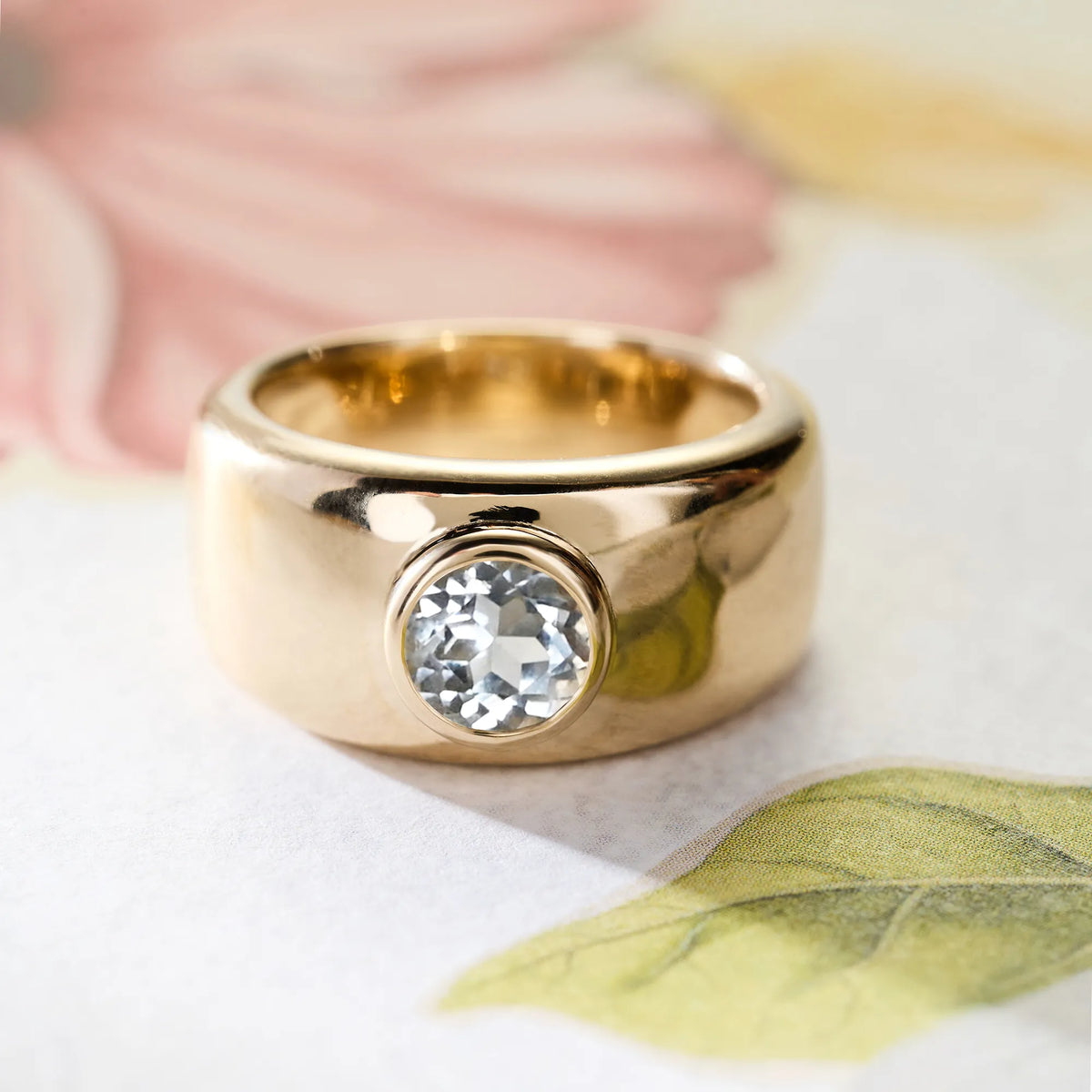 Jamestown White Topaz Band Ring in 14k Gold (April)