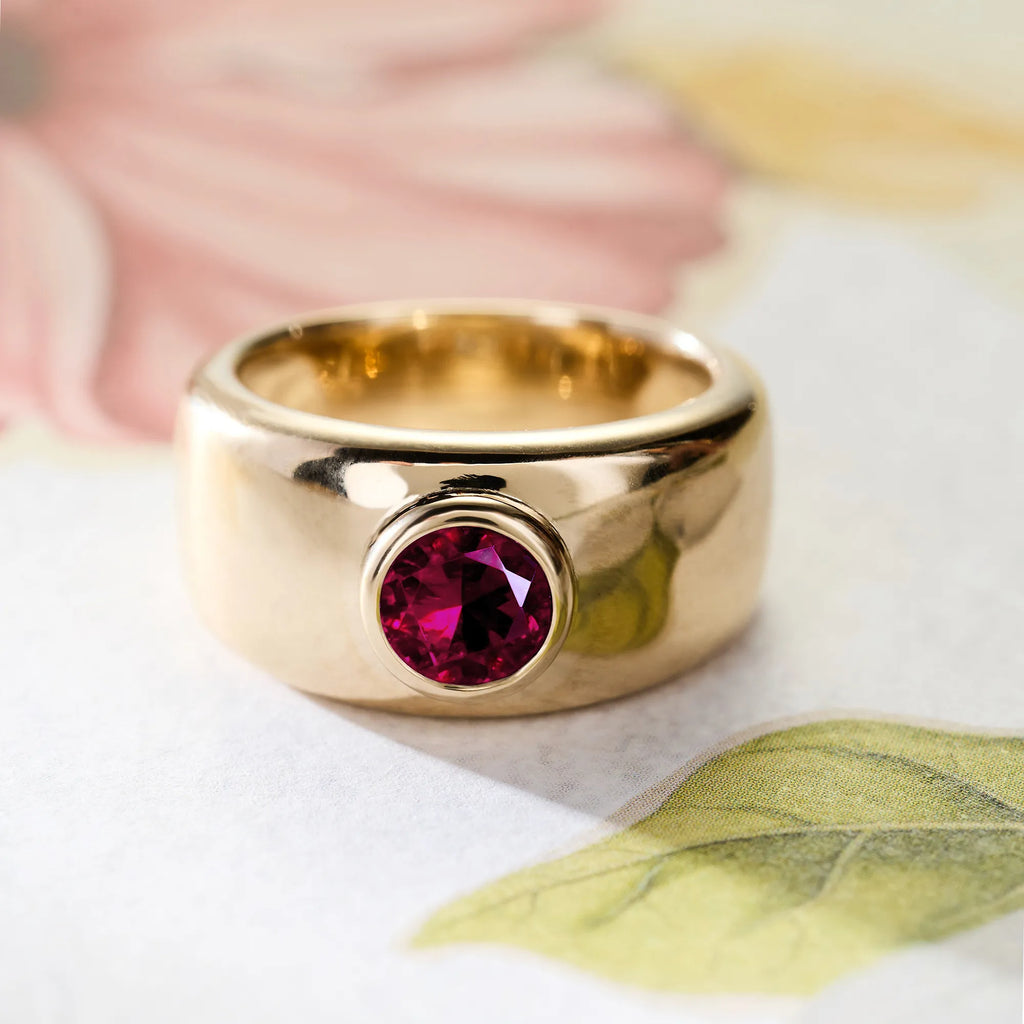 Jamestown Ruby Band Ring in 14k Gold (July)