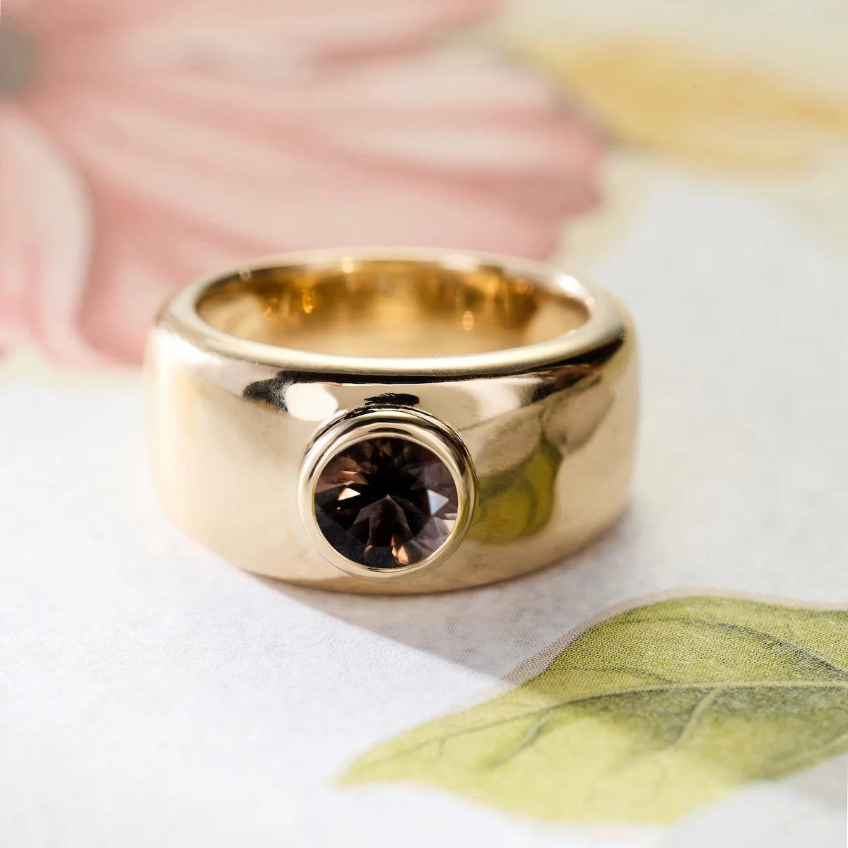 Jamestown Smoky Quartz Band Ring in 14k Gold (November)