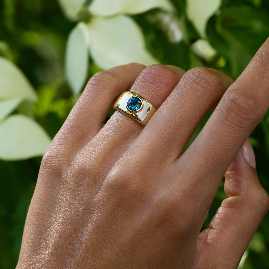 Jamestown Atlantic Blue Topaz Band Ring in 14k Gold (December)