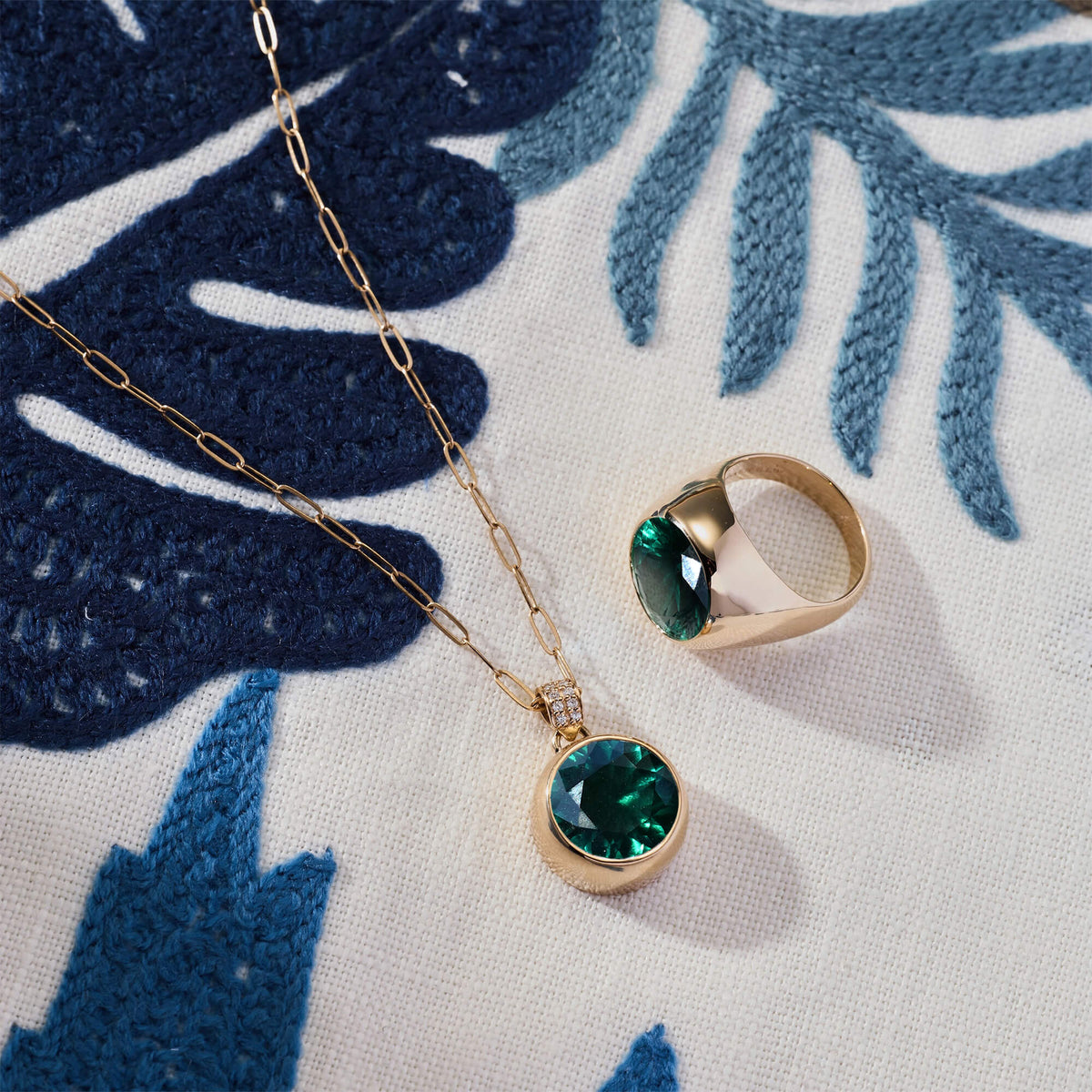 Jamestown Emerald Pendant with Diamond Bail in 14k Gold (May)