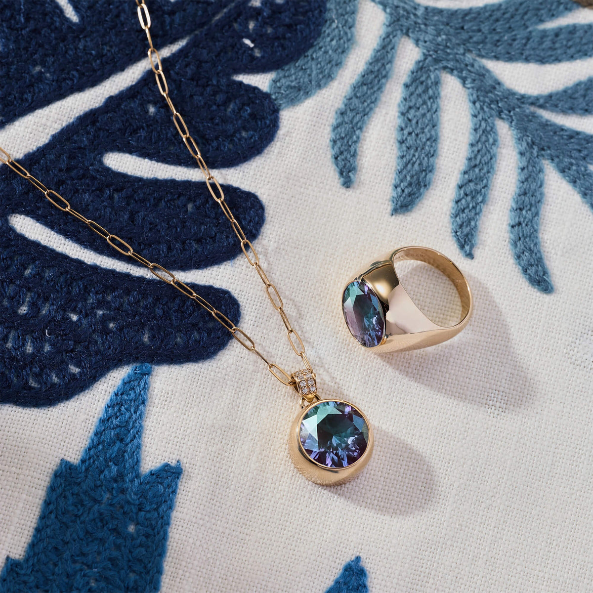 Jamestown Alexandrite Pendant with Diamond Bail in 14k Gold (June)