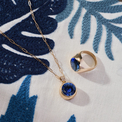 Jamestown Sapphire Pendant with Diamond Bail in 14k Gold (September)