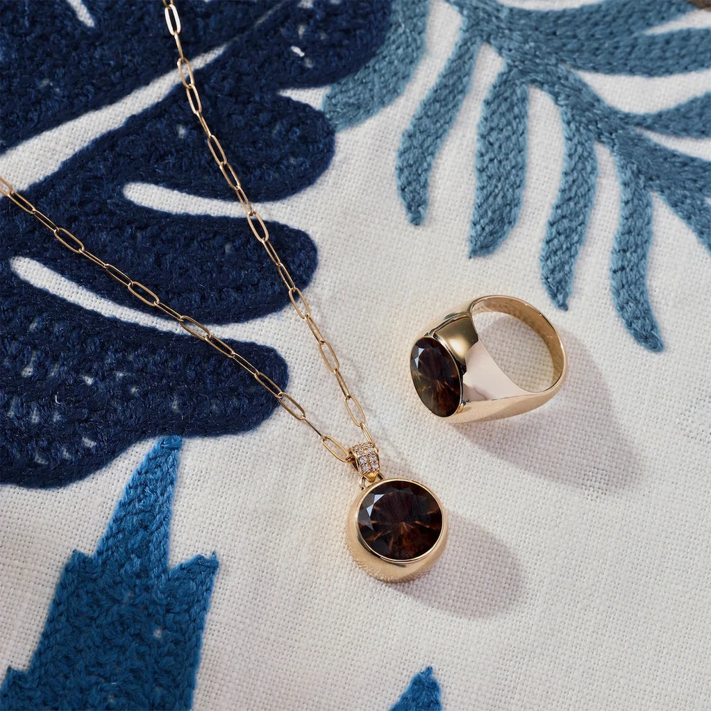 Jamestown Smoky Quartz Pendant with Diamond Bail in 14k Gold (November)