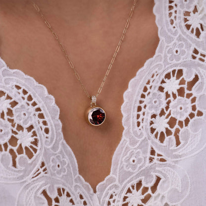 Jamestown Garnet Pendant with Diamond Bail in 14k Gold (January)