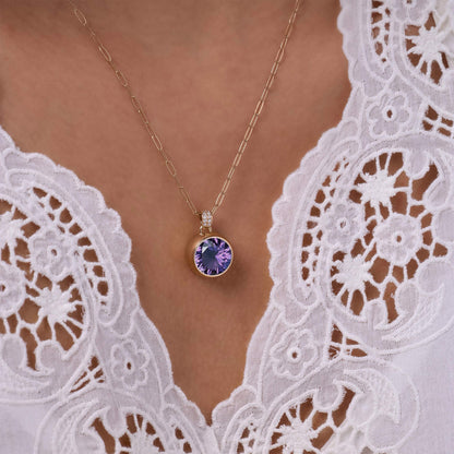 Jamestown Amethyst Pendant with Diamond Bail in 14k Gold (February)