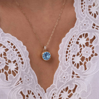 Jamestown Aquamarine Pendant with Diamond Bail in 14k Gold (March)