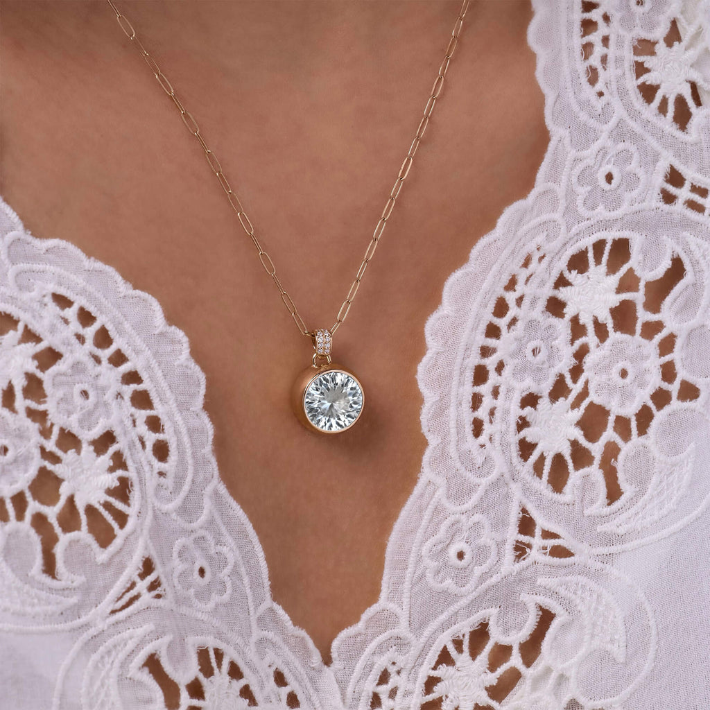 Jamestown White Topaz Pendant with Diamond Bail in 14k Gold (April)