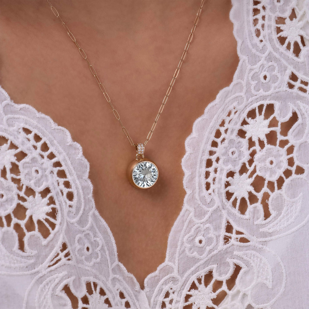 Jamestown White Topaz Pendant with Diamond Bail in 14k Gold (April)