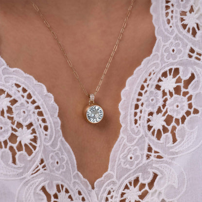 Jamestown White Topaz Pendant with Diamond Bail in 14k Gold (April)