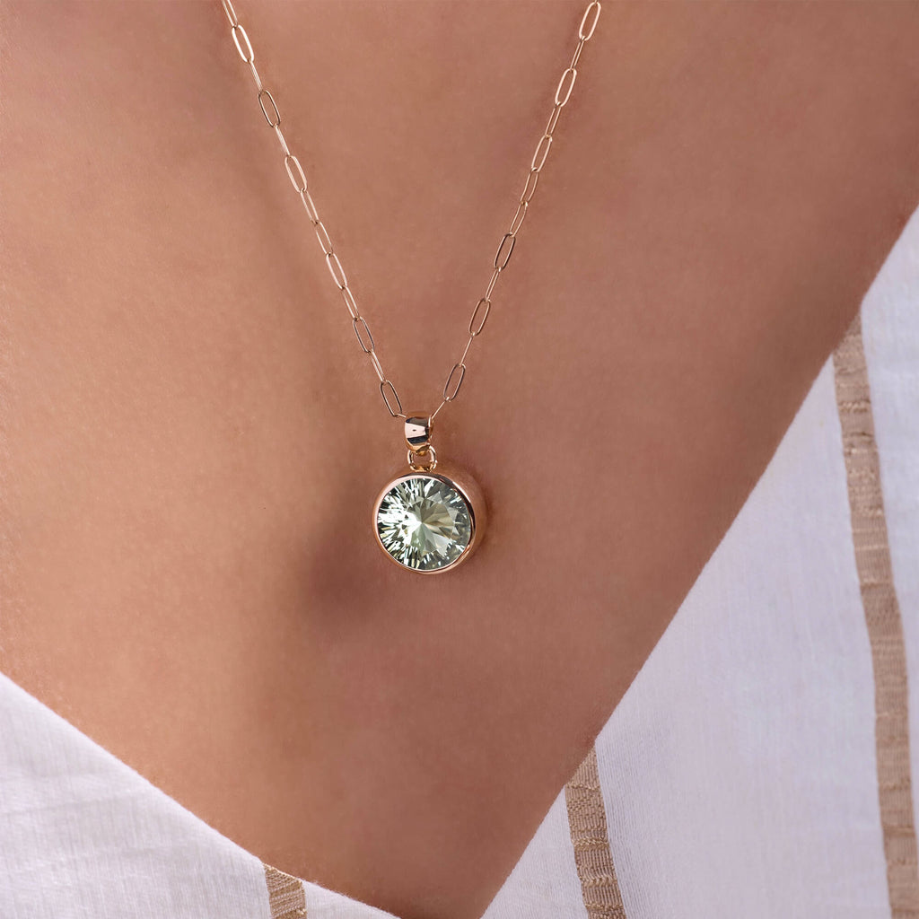 Jamestown Green Amethyst Pendant in 14k Gold (February)