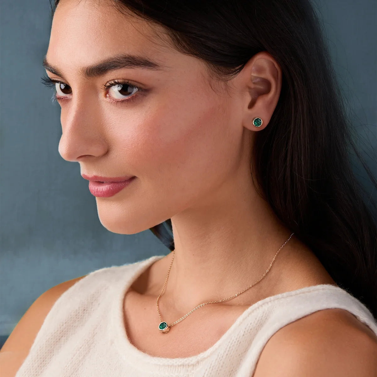 Jamestown Emerald Stud Earrings in 14k Gold (May)