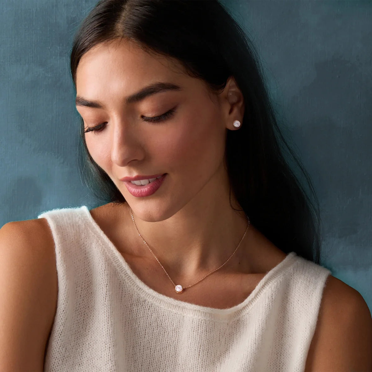 Jamestown Rose Quartz Stud Earrings in 14k Gold (October)