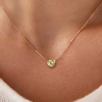 Jamestown Lemon Verbena Quartz Solitaire Necklace in 14k Gold (August)