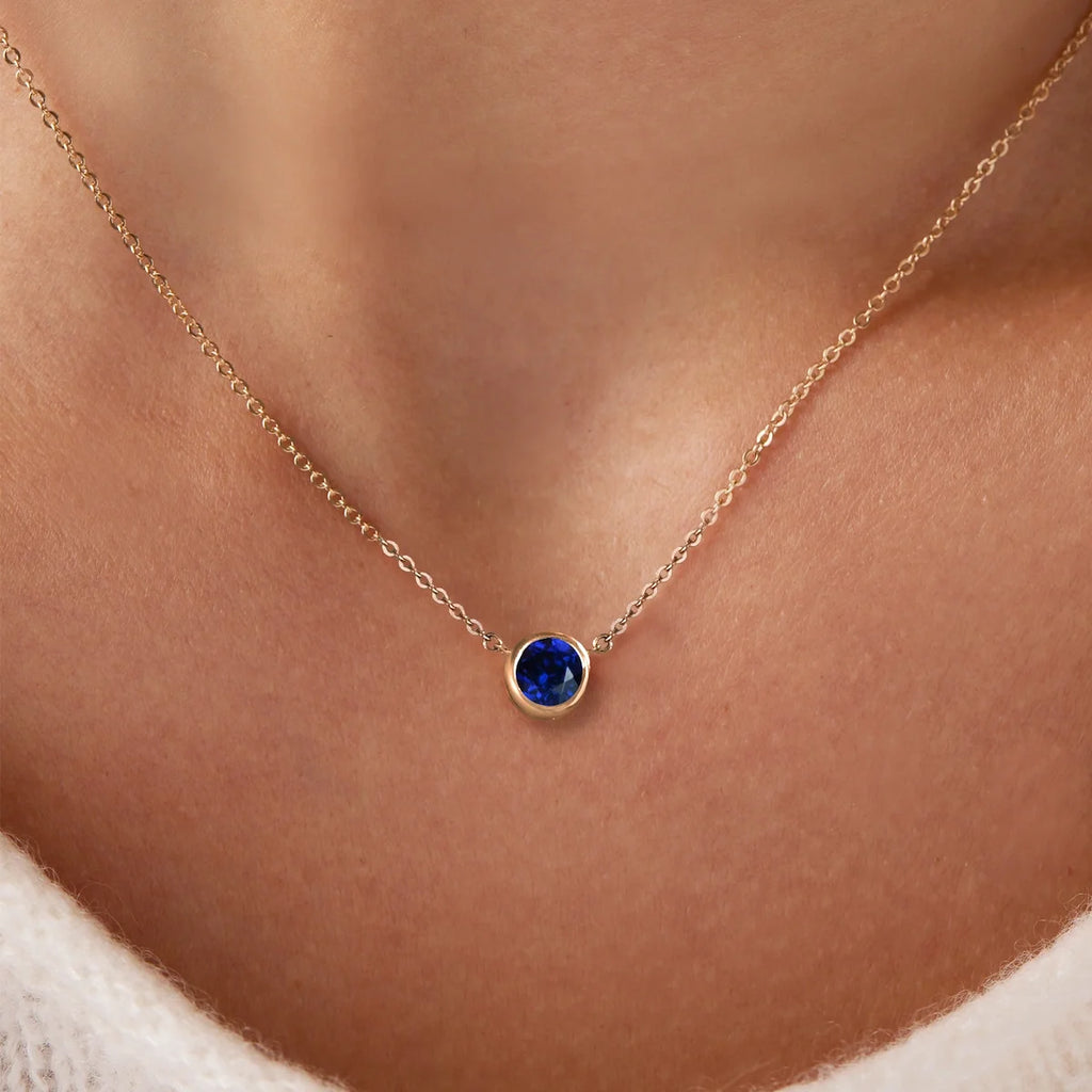 Jamestown Sapphire Solitaire Necklace in 14k Gold (September)