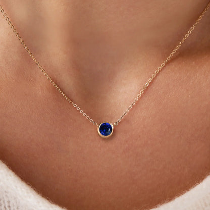 Jamestown Sapphire Solitaire Necklace in 14k Gold (September)