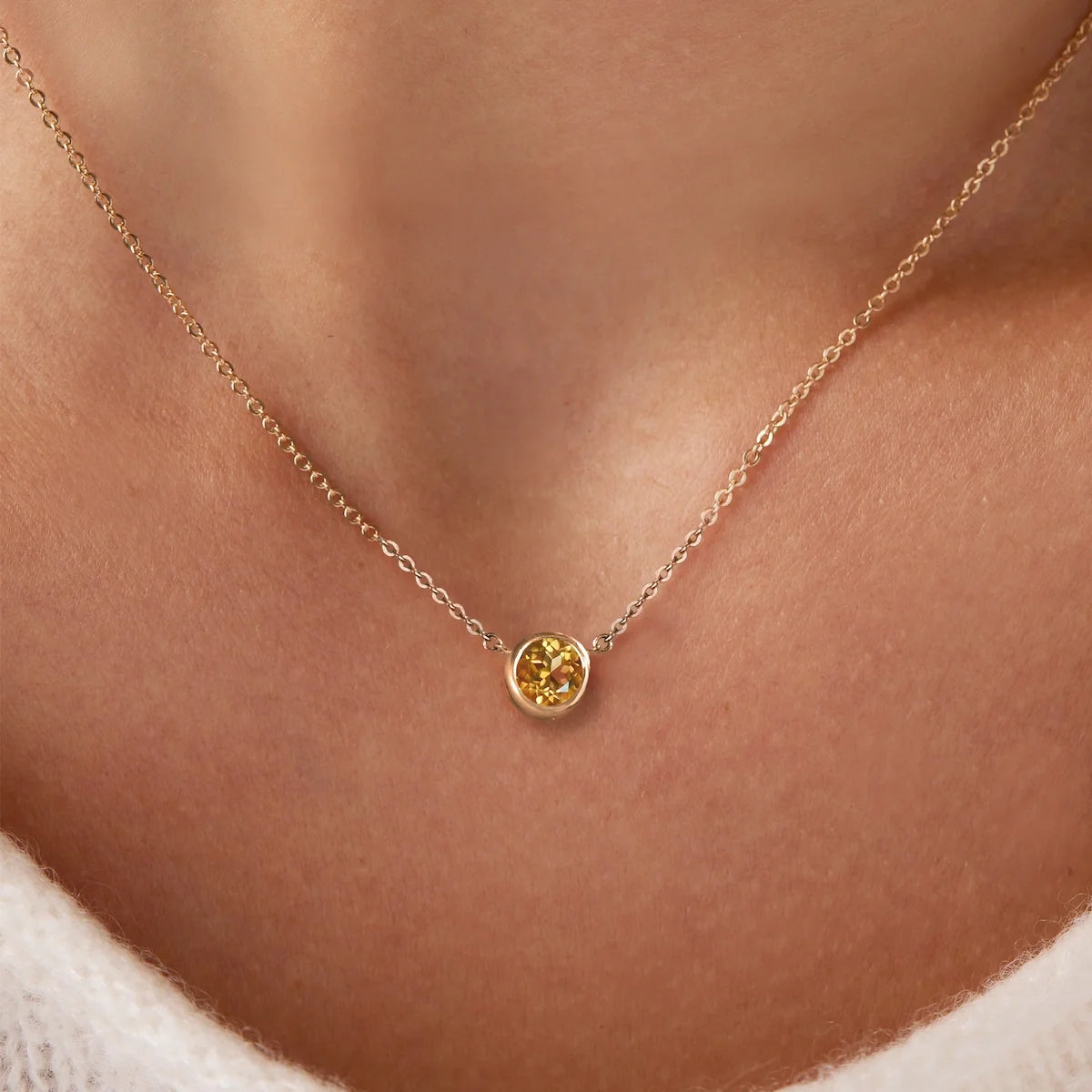 Jamestown Citrine Solitaire Necklace in 14k Gold (November)