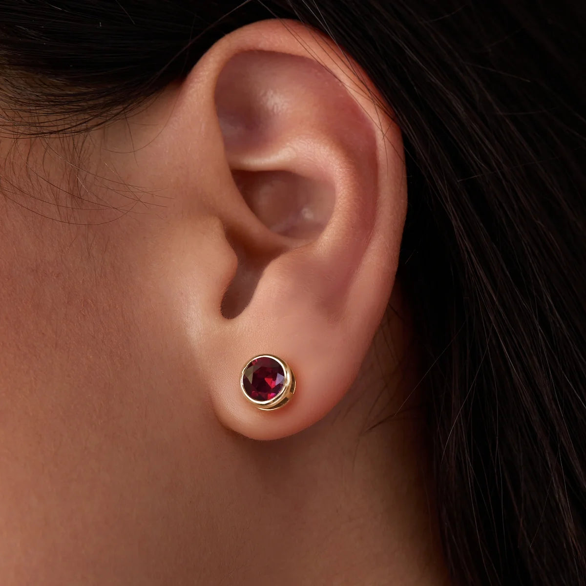 Jamestown Ruby Stud Earrings in 14k Gold (July)