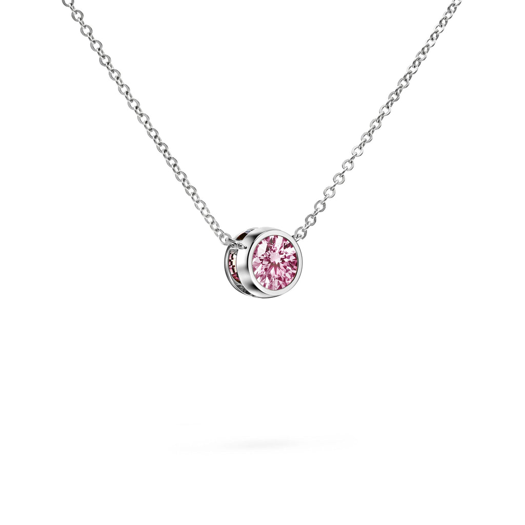 Jamestown Pink Sapphire Solitaire Necklace in 14k Gold (October)