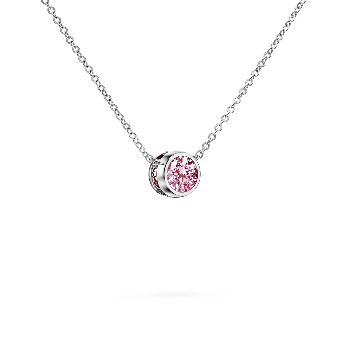 Jamestown Pink Sapphire Solitaire Necklace in 14k Gold (October)