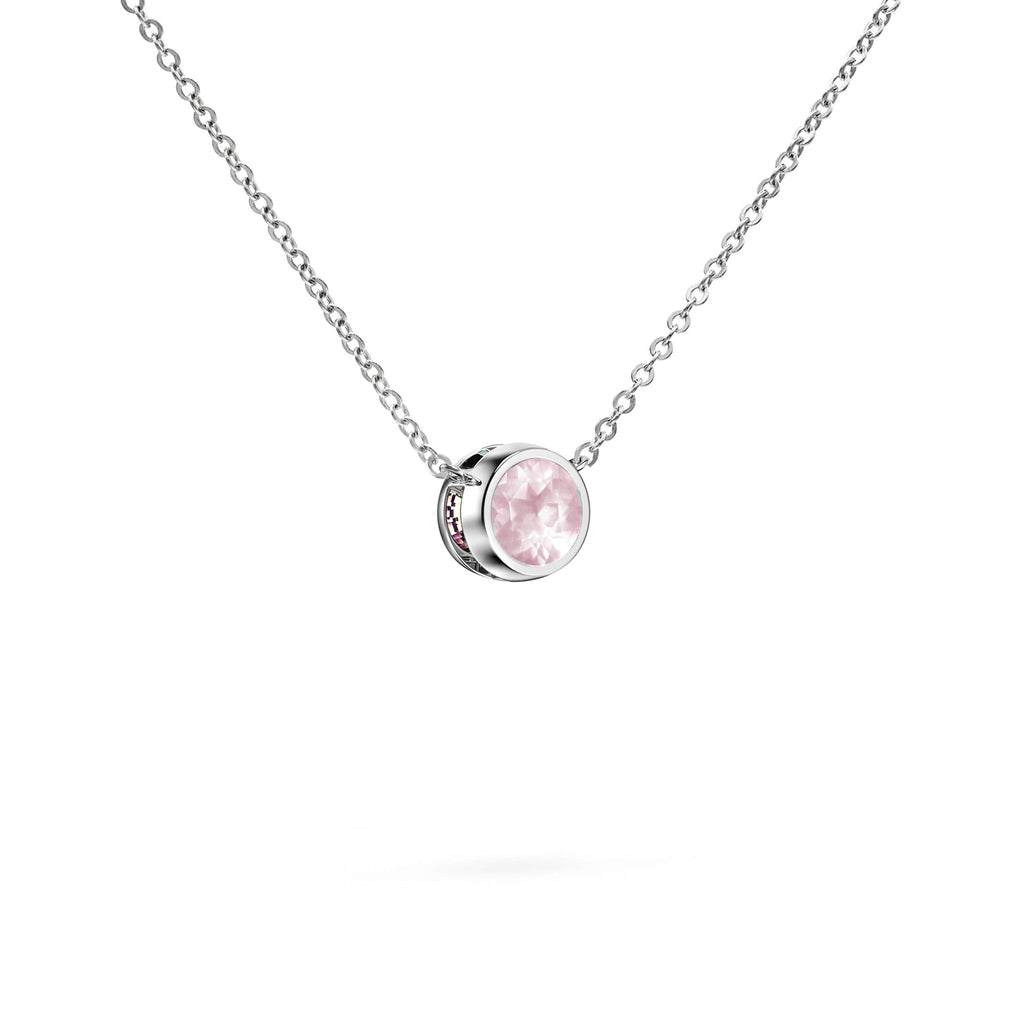 Jamestown Rose Quartz Solitaire Necklace in 14k Gold (October)