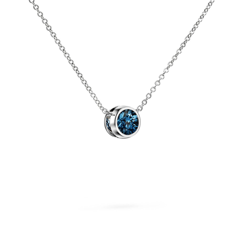 Jamestown Atlantic Blue Topaz Solitaire Necklace in 14k Gold (December)
