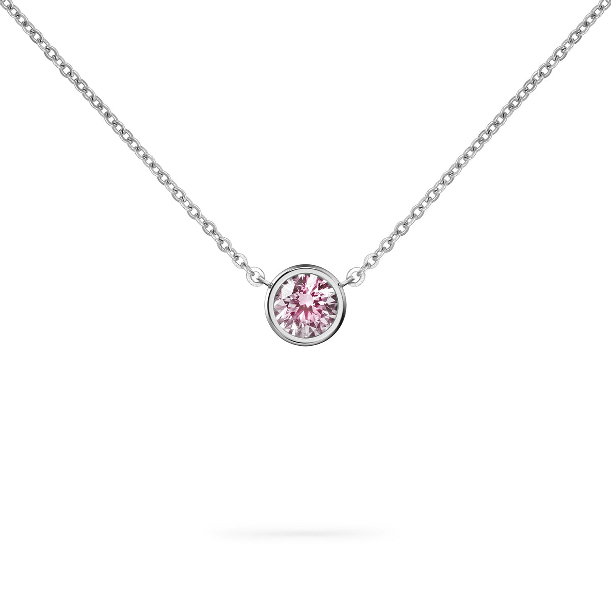 Jamestown Pink Sapphire Solitaire Necklace in 14k Gold (October)