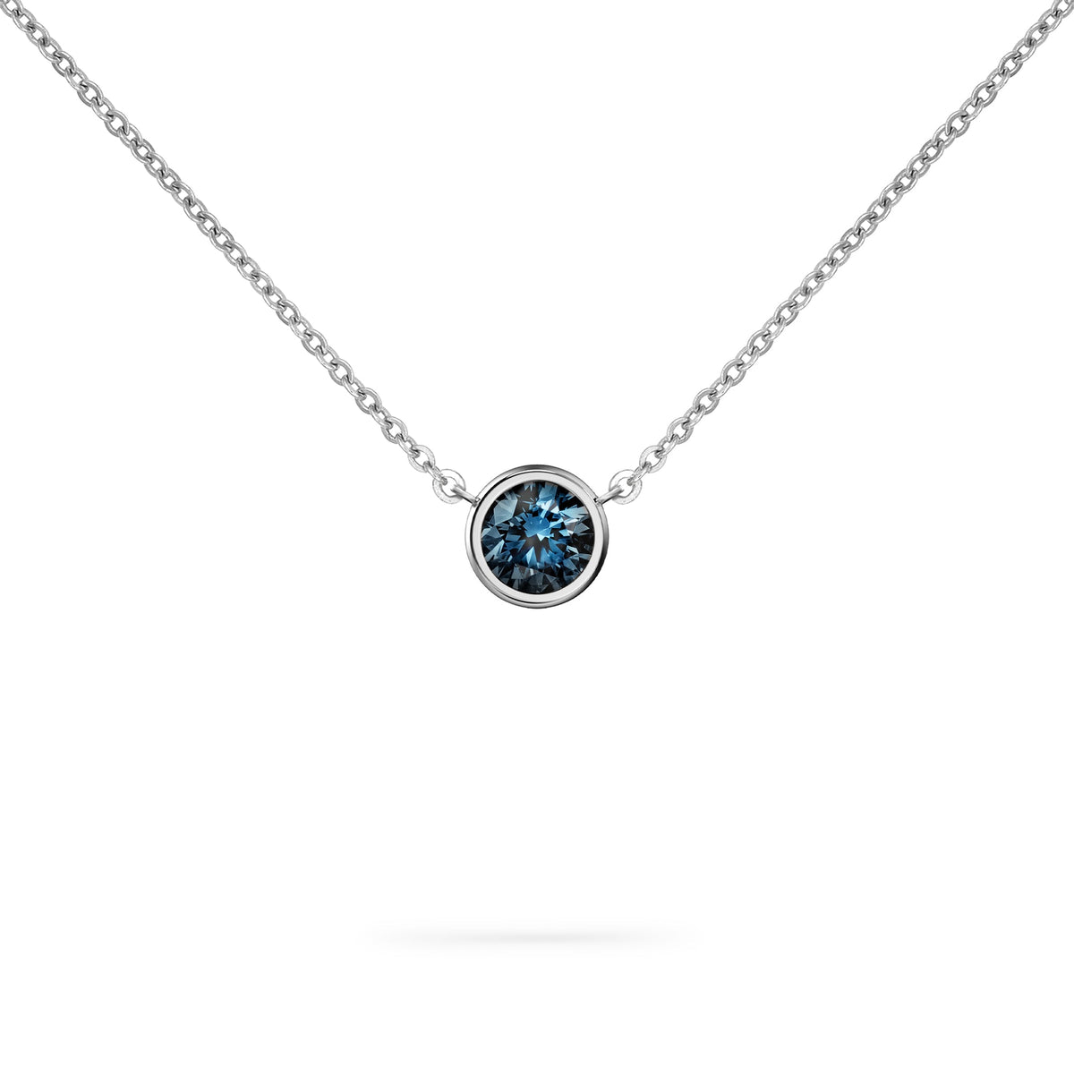 Jamestown Atlantic Blue Topaz Solitaire Necklace in 14k Gold (December)