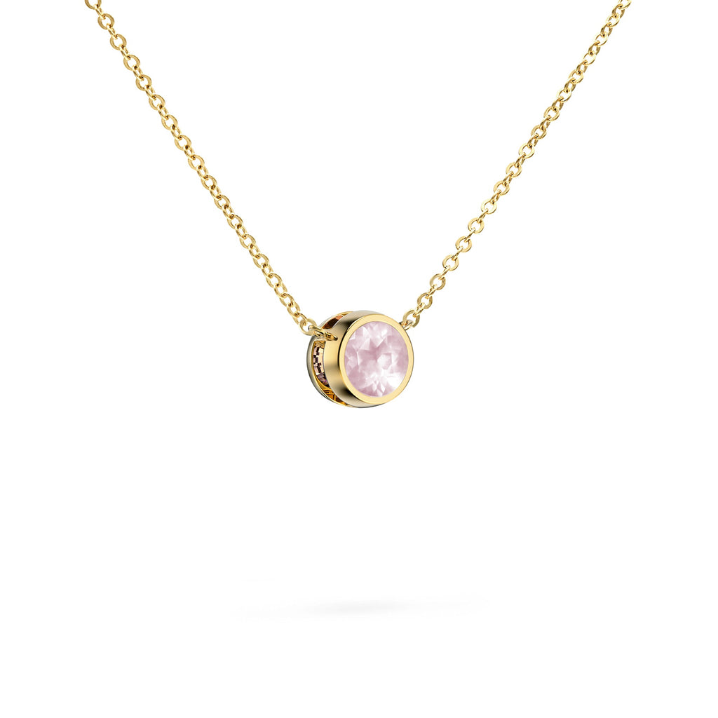 Jamestown Rose Quartz Solitaire Necklace in 14k Gold (October)