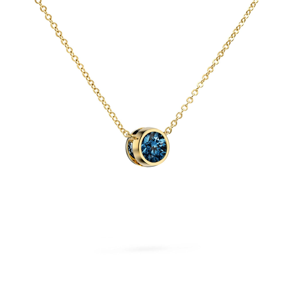 Jamestown Atlantic Blue Topaz Solitaire Necklace in 14k Gold (December)